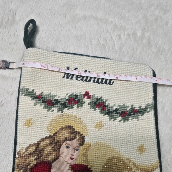 Lands' End Needlepoint Wool Christmas Stocking Angel Monogram "Melinda" - Picture 8 of 10